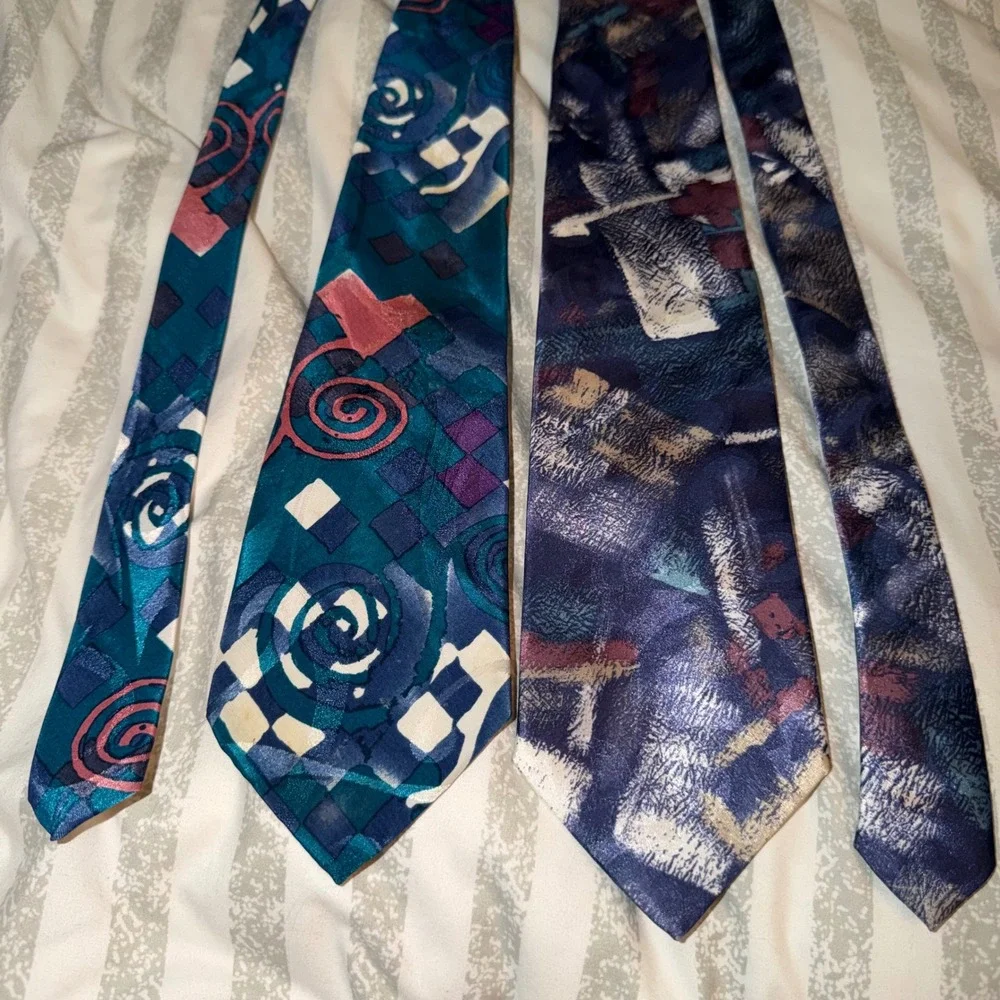Henry Alan Neckwear Mens Vintage Silk Tie Bundle Geometric Abstract 2pc